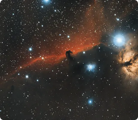 The Horsehead Nebula surrounded by stars